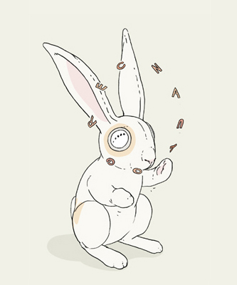 Deutsch für alle, Hase oder Karnickel, mit Buchstaben jonglierend.