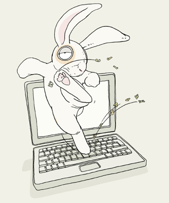 Deutsch für alle, Hase oder Karnickel, einen Buchstabenwirbel betrachtend.