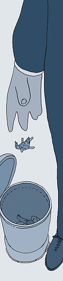 Angst IV, V und VI, Eine verkleinerte Frau wird in den Müll geworfen.