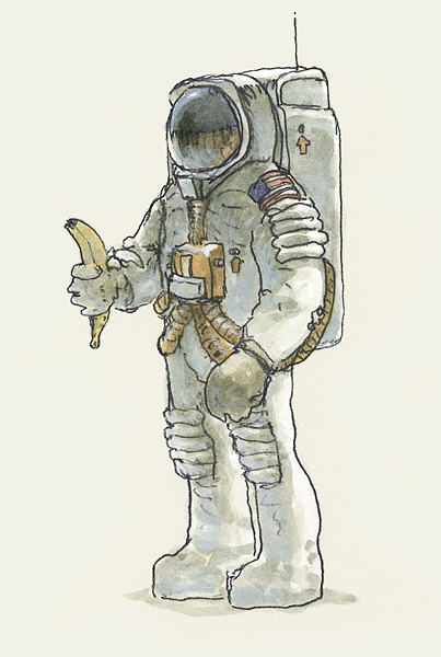 Was ist gutes Design?, Astronaut, eine Banane anschauend.