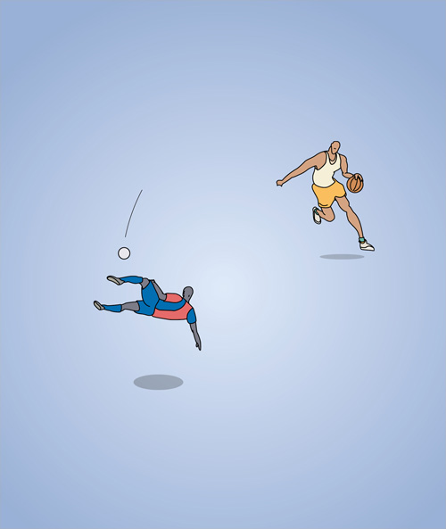 Basketball, Fussballer und Basketballspieler