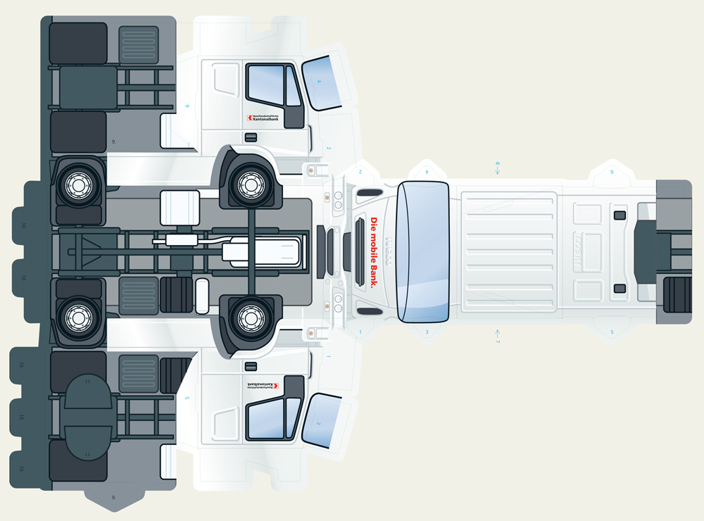 Teil eines Bastelbogens, Bastelbogen für einen Lastwagen