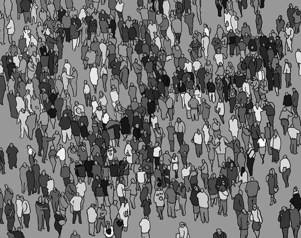 Lassen Sie sich nicht belästigen, Symbole von Mann und Frau in Menschenmenge.