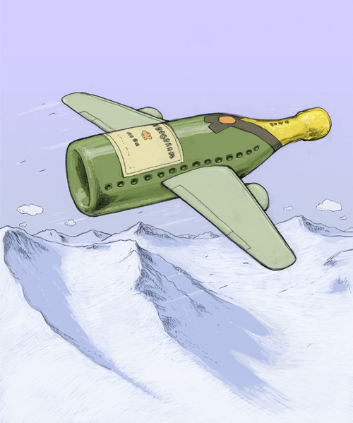 Wolkenhure für einen Tag, Champagner-Boeing 777 über den Alpen
