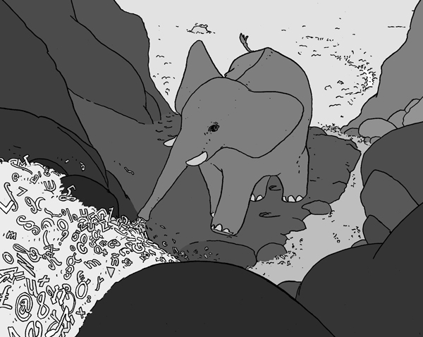 Breit gebildet statt nur ausgebildet, Elefant auf dem Weg zur (Wissens-)Quelle.