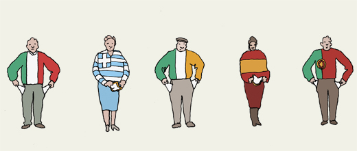 No lender of last resort! Vignetten, Portugal, Irland, Italien, Griechenland, Spanien,