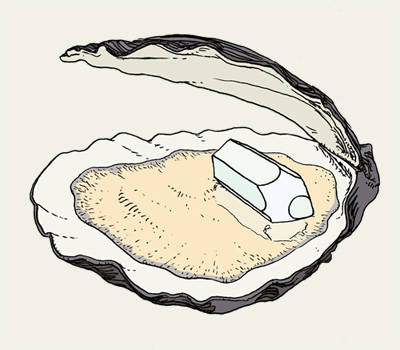 Auster, Auster mit Bleistift drin.