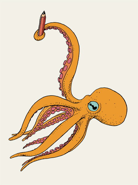Octopus, Ein Octopus mit einem Bleistift.