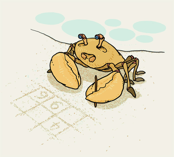 Krabbe, Krabbe, im Sand Sudoku spielend.