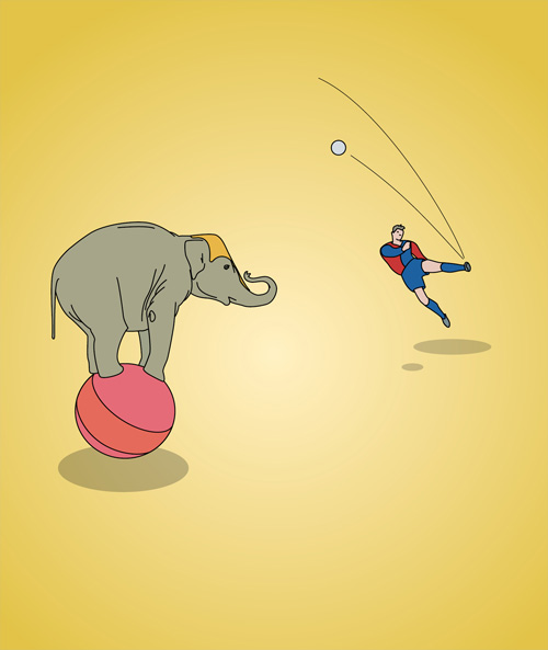Zirkus, Fussballer und Zirkus-Elefant
